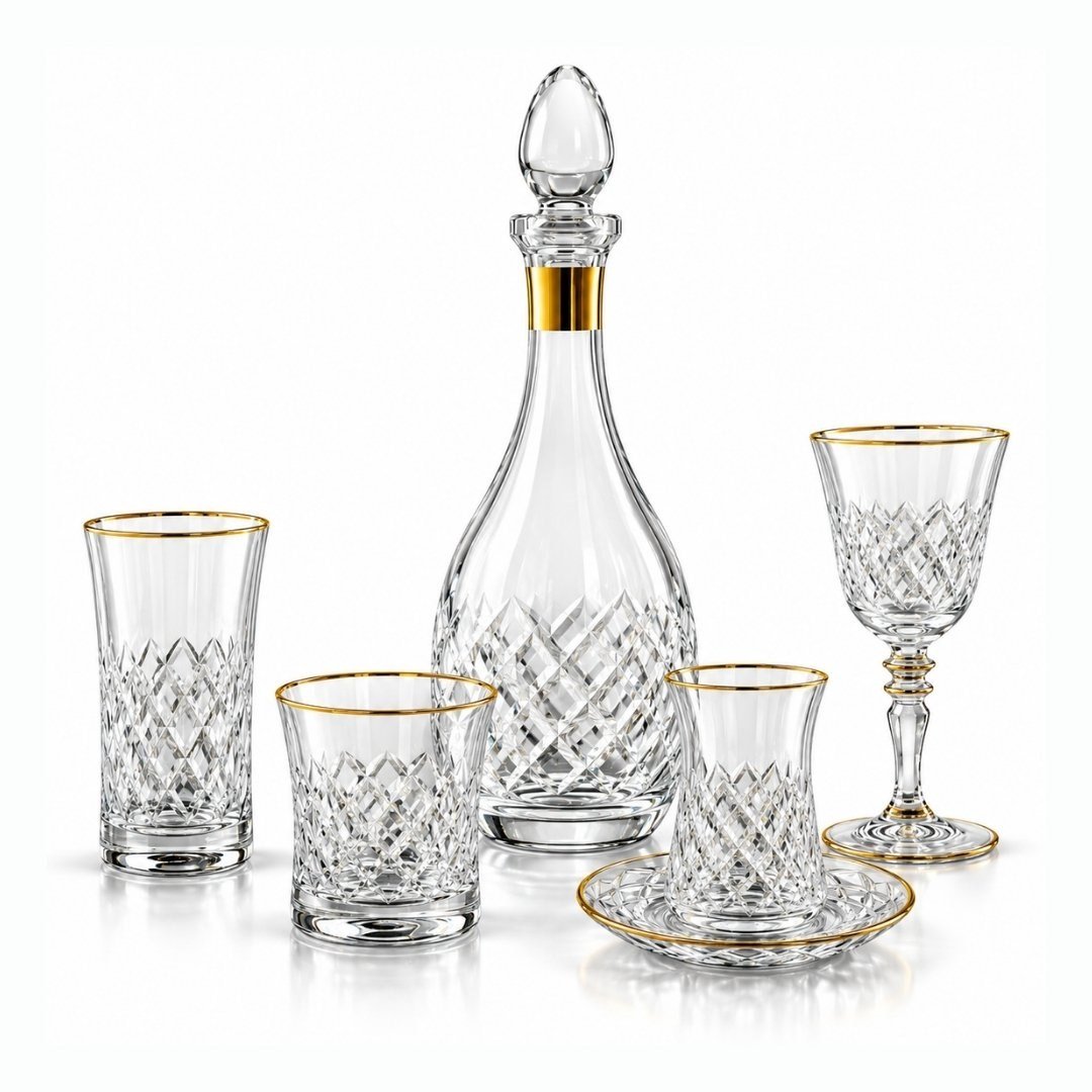 Bardak SetleriLunemi Kristal 61 Parça Bardak Seti Gold