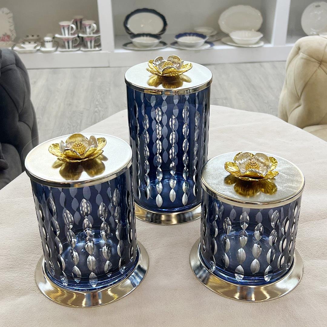 KavanozLuxery 3 Lü Kristal Baharatlık Füme