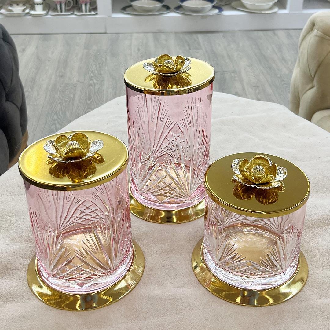 KavanozLuxery 3 Lü Kristal Baharatlık Pembe