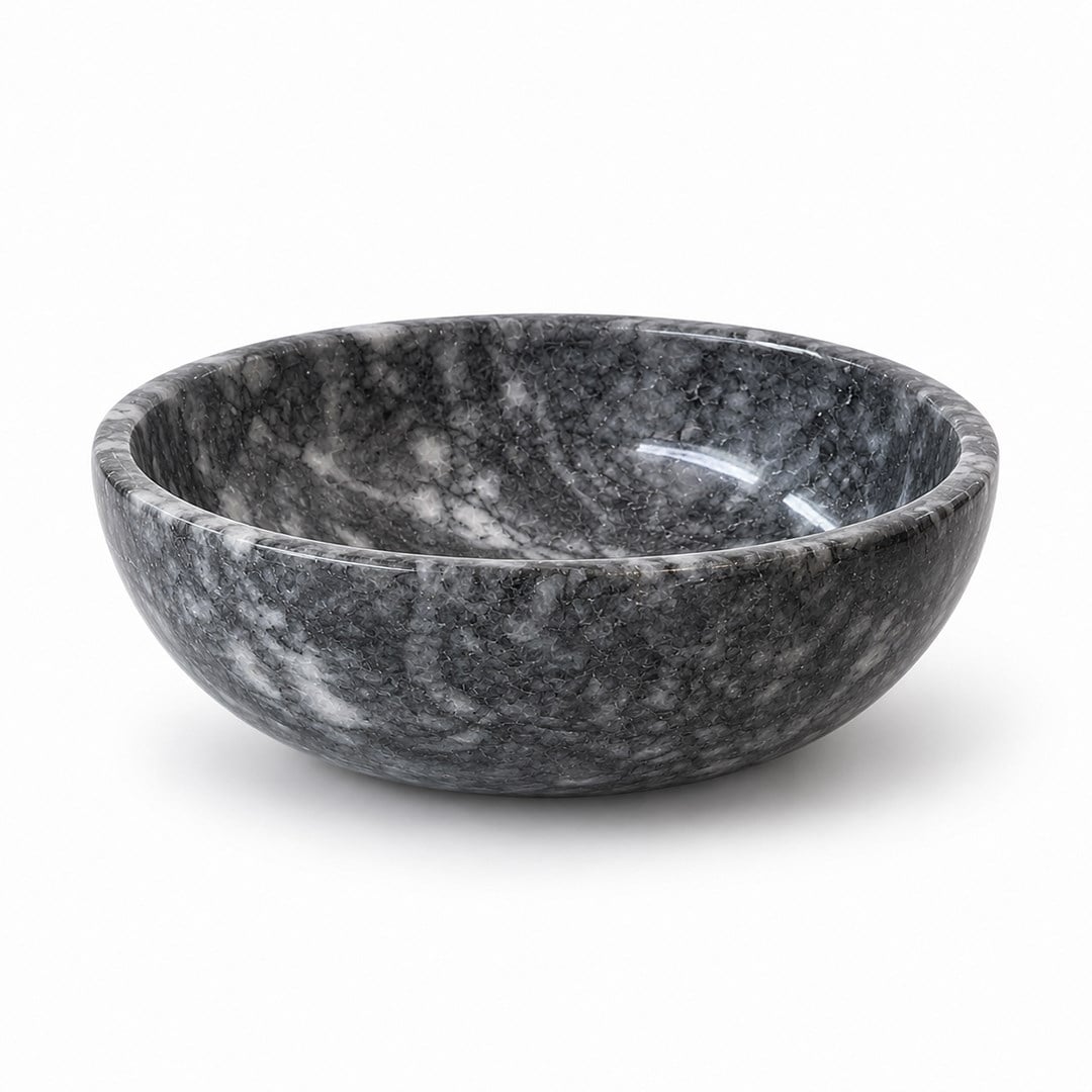 SunumluklarMadlen Black Marble Plain Decorative Bowl - Small Size