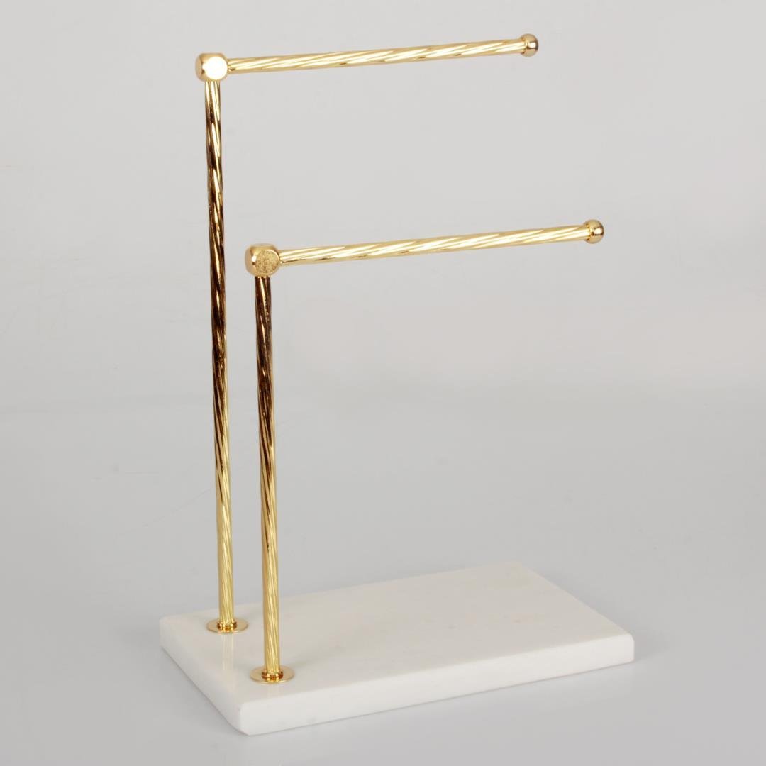 Towel HolderQuarry White Marble 2-Piece Towel Stand - Gold