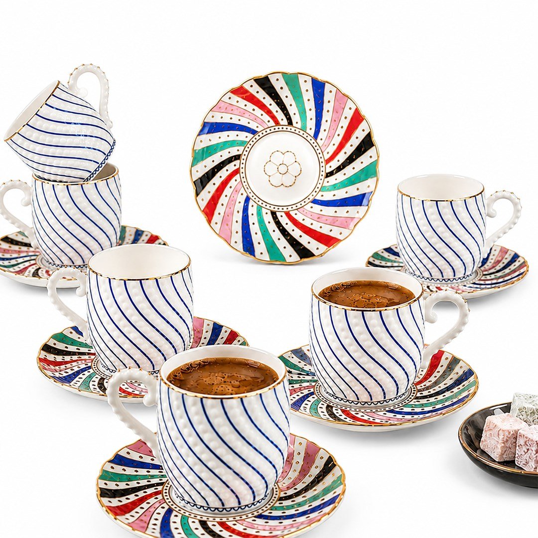 Fincan TakımlarıRainbow Dotted 6 Lı Kahve Fincan Takımı