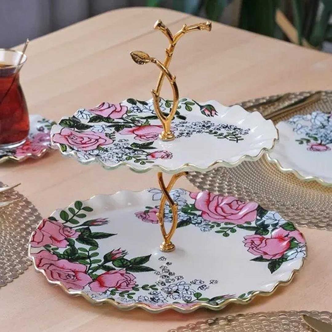 Cam İkram SetiRoseline Krem Katlı Kurabiyelik