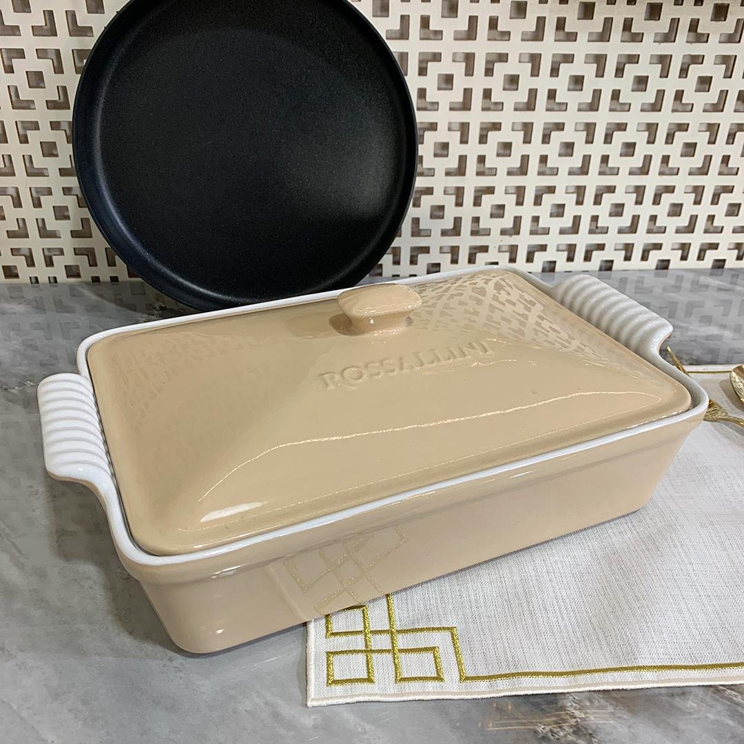 OvenwareRossallini Life Rectangular Baking Dish with Lid 38x23 cm - Beige