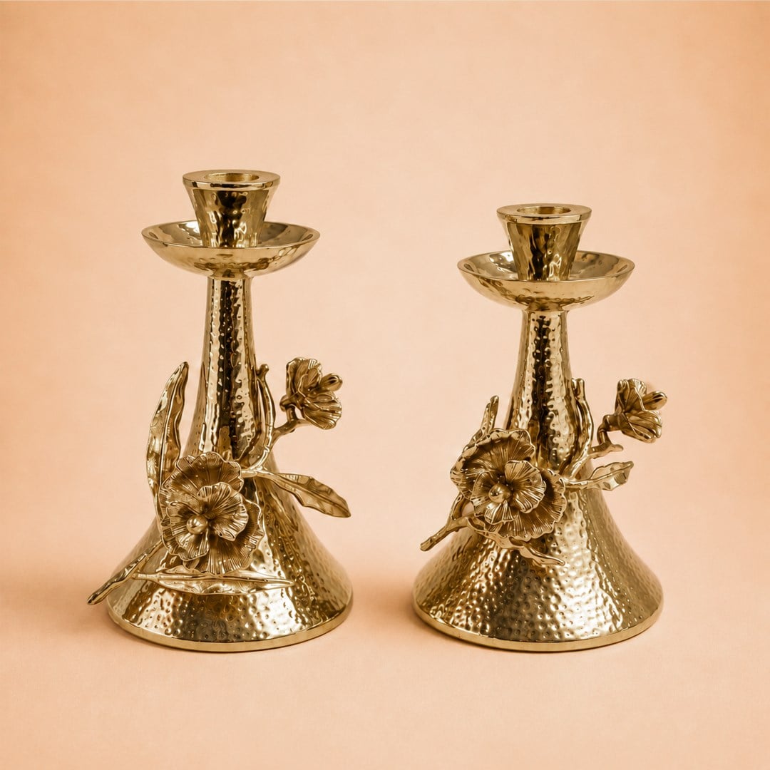DEKORASYONRovia 2 Li Pirinç Şamdan Gold GLB-44