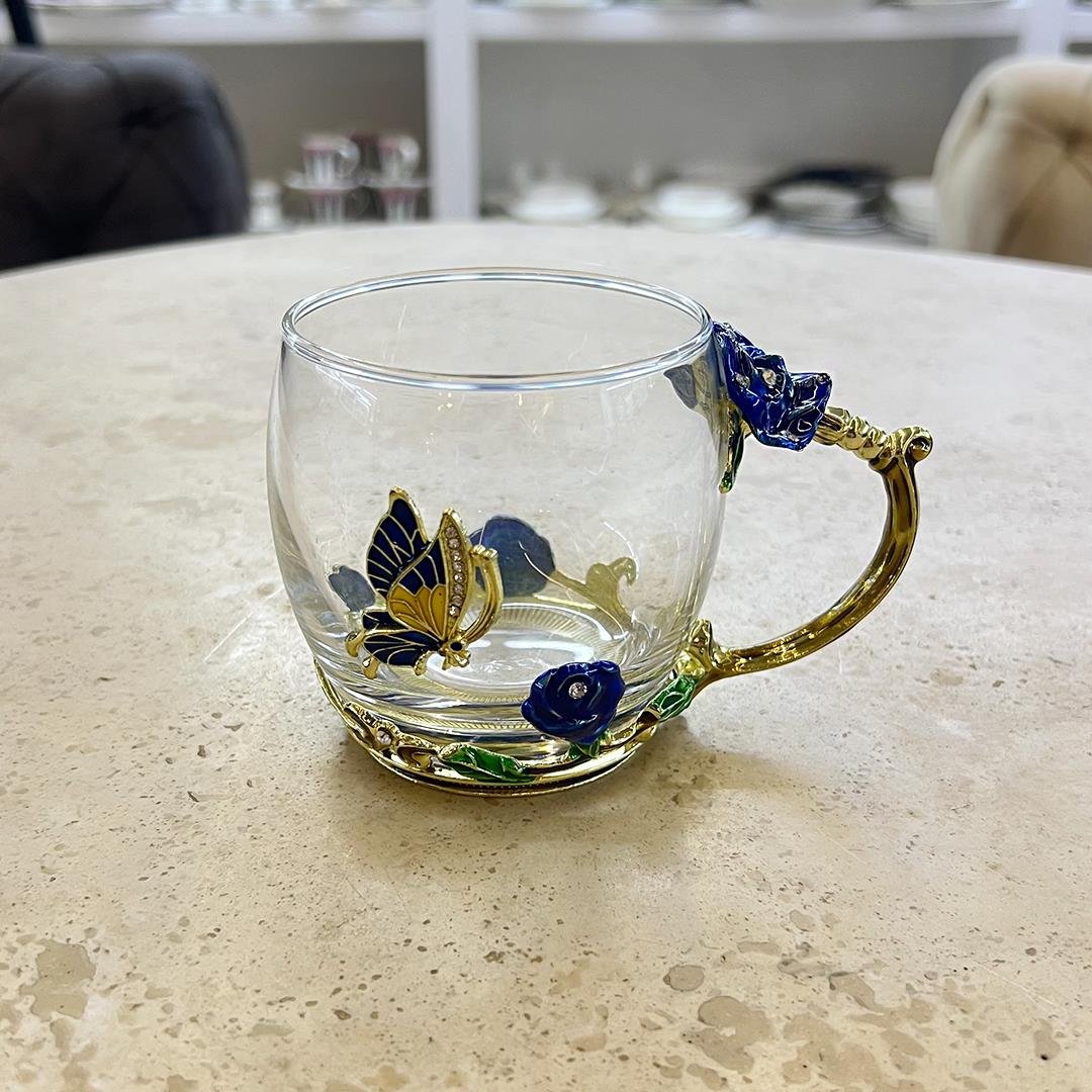 Tea GlassesRoyking Blue Rose Cam Kupa - Küçük Boy