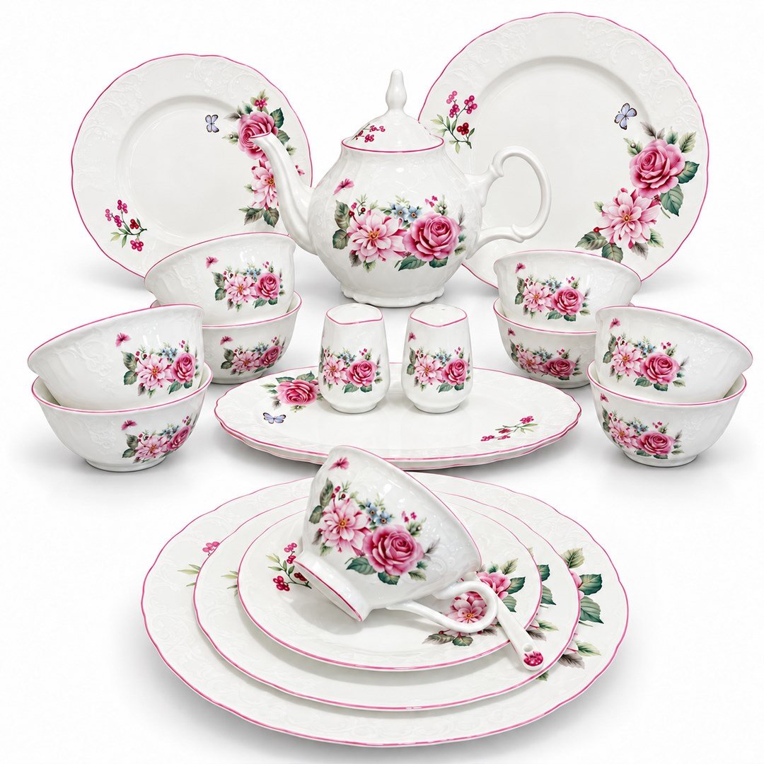 Porselen Kahvaltı TakımlarıRoyking Pink Rose 44 Parça Kahvaltı Takımı