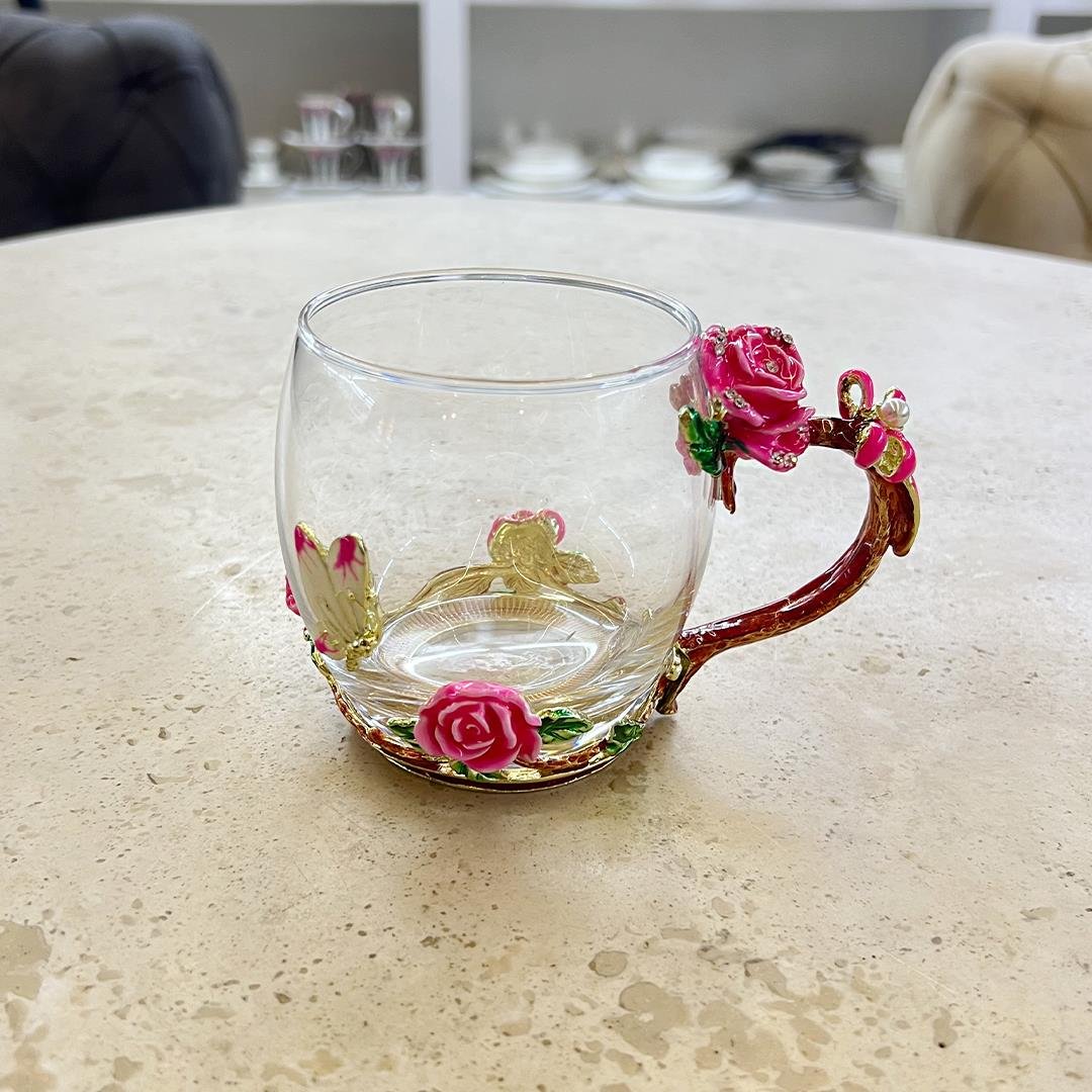 Tea GlassesRoyking Pink Rose Cam Kupa - Küçük Boy