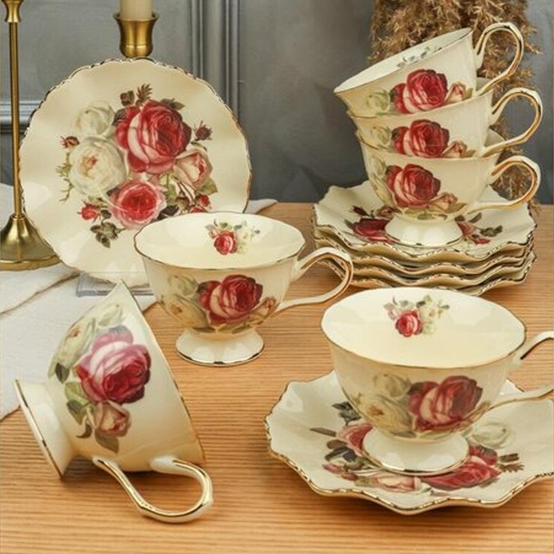 Tea CupRoyking Rose Double Cup Set for 6 People