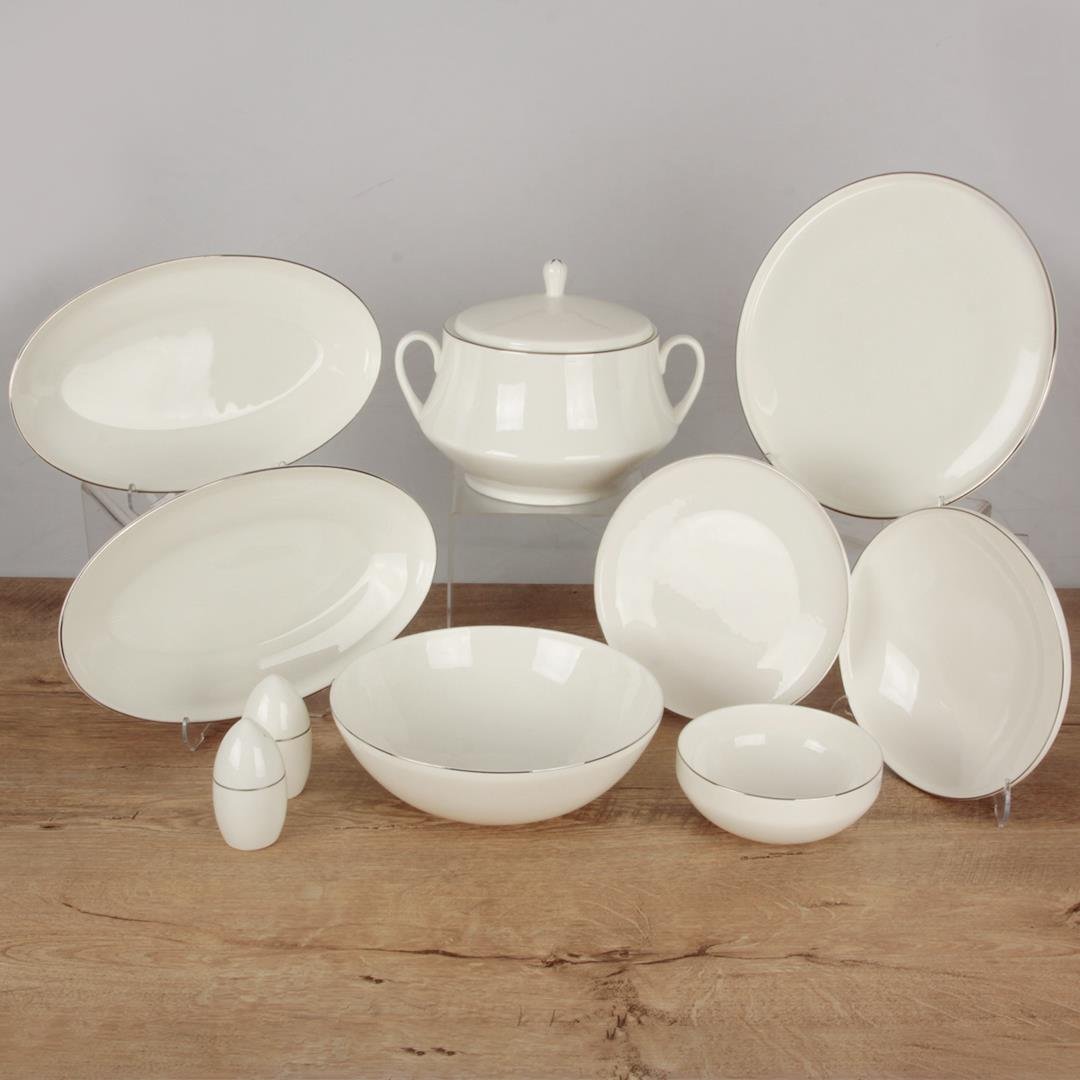 12 Kişilik Yemek TakımıRoyking Silver Thin Bone Porselen 55 Parça 12 Kişilik Yemek Takımı
