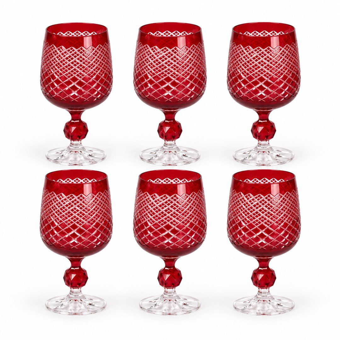 Kahve Yanı BardaklarıSterna Verşan Kristal 6 Lı Kahve Yanı Su Bardağı 230 ml - Kırmızı