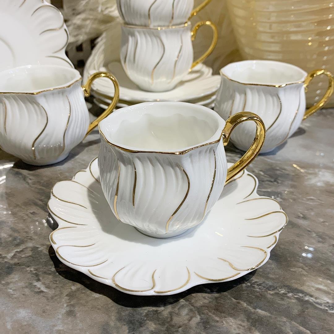 Kahve FincanıWavy 6 Lı Kahve Fincan Takımı - Gold