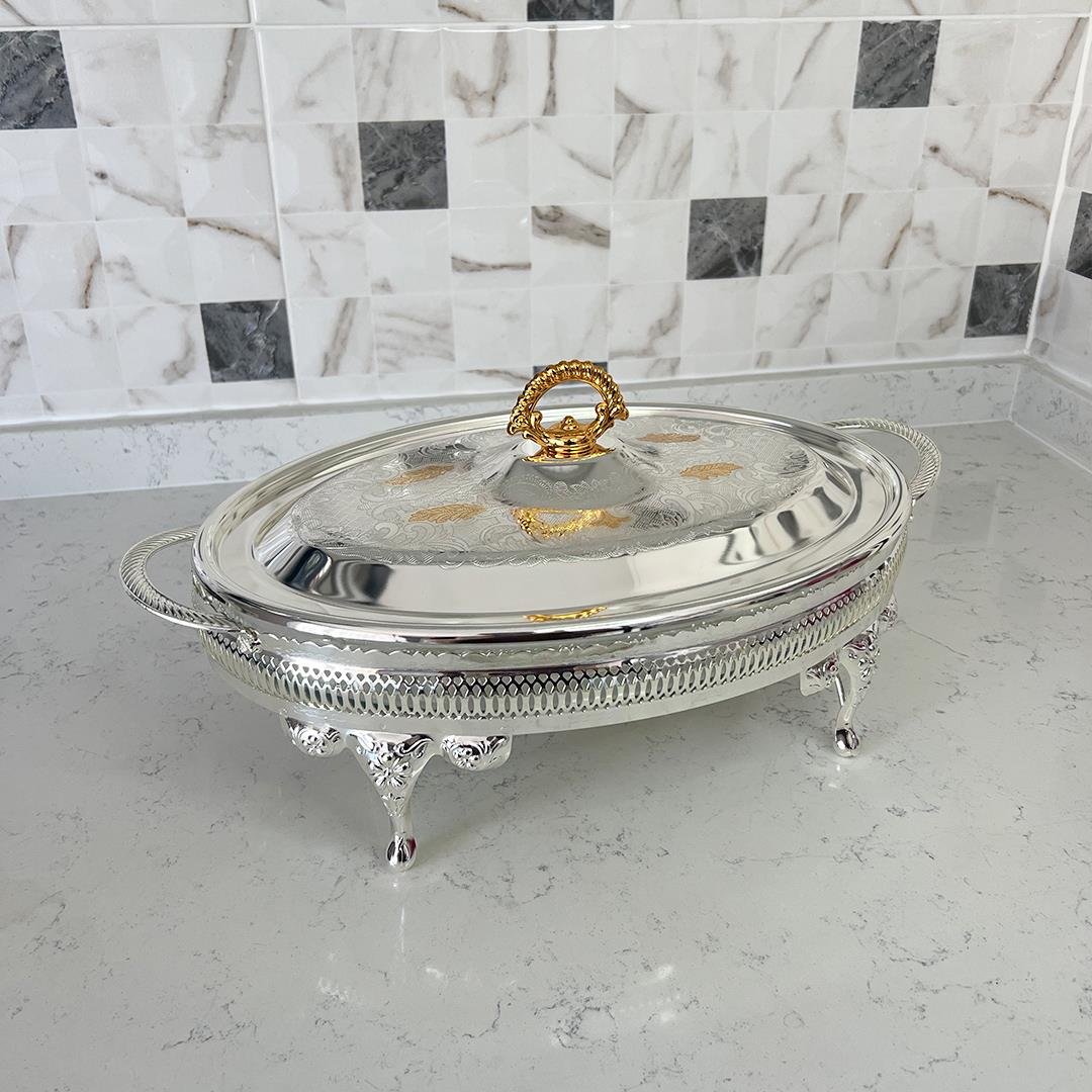 Serving PlateWinterbach Isıtıcılı Oval Büyük Servis Seti Silver Gold