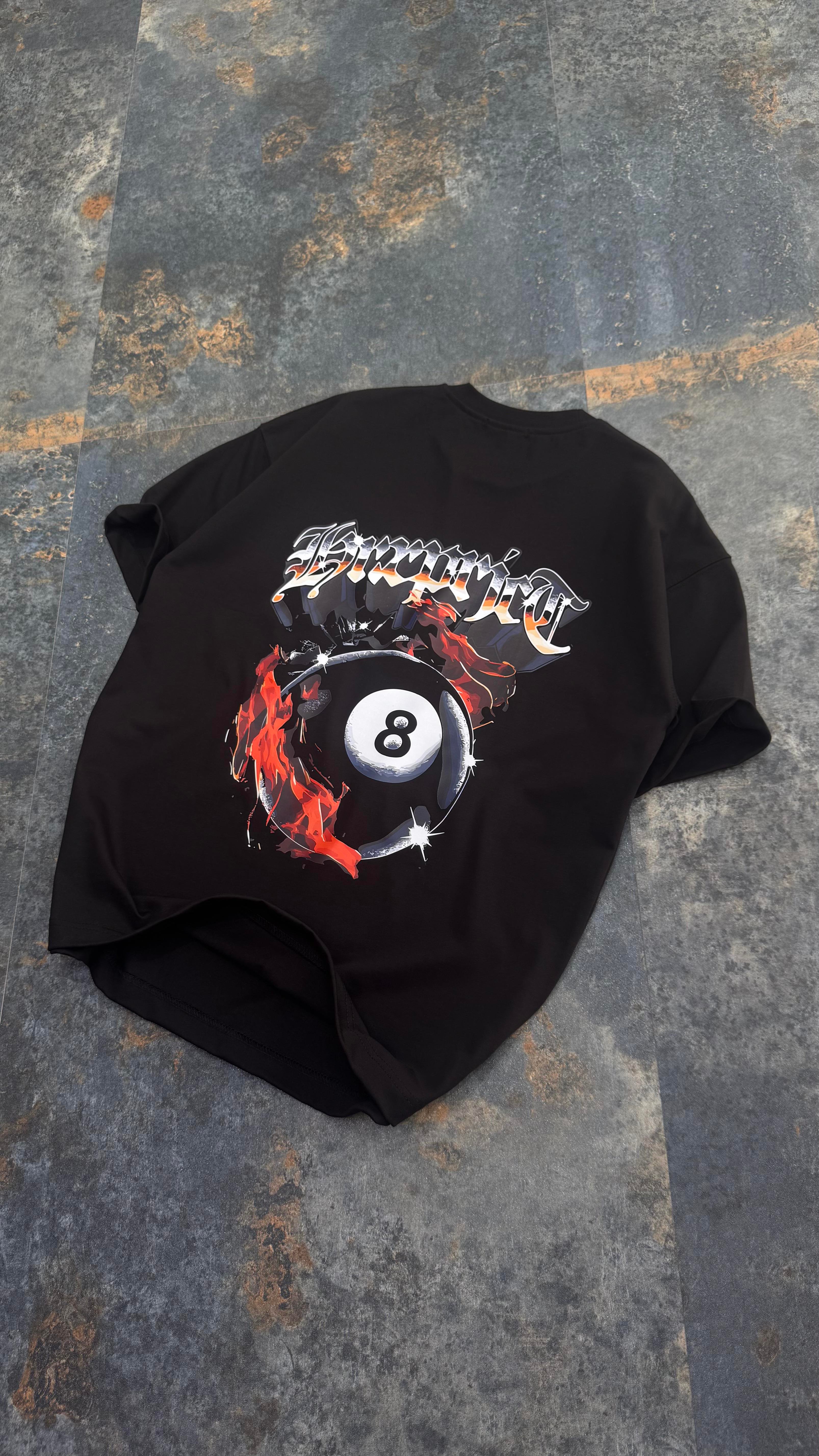 8Numara Baskılı Siyah Oversize T-Shirt