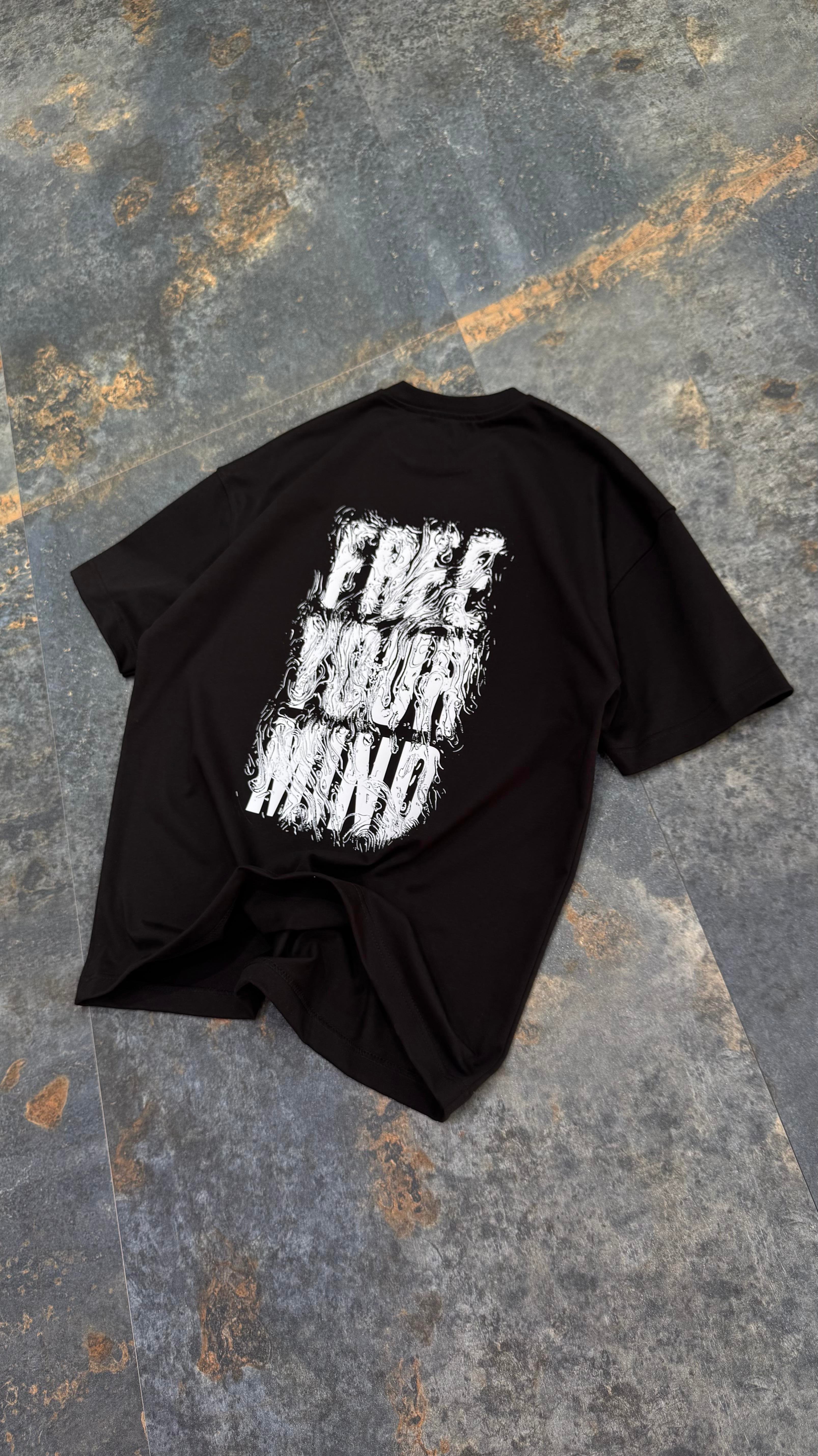 FYM Baskılı Siyah Oversize T-Shirt