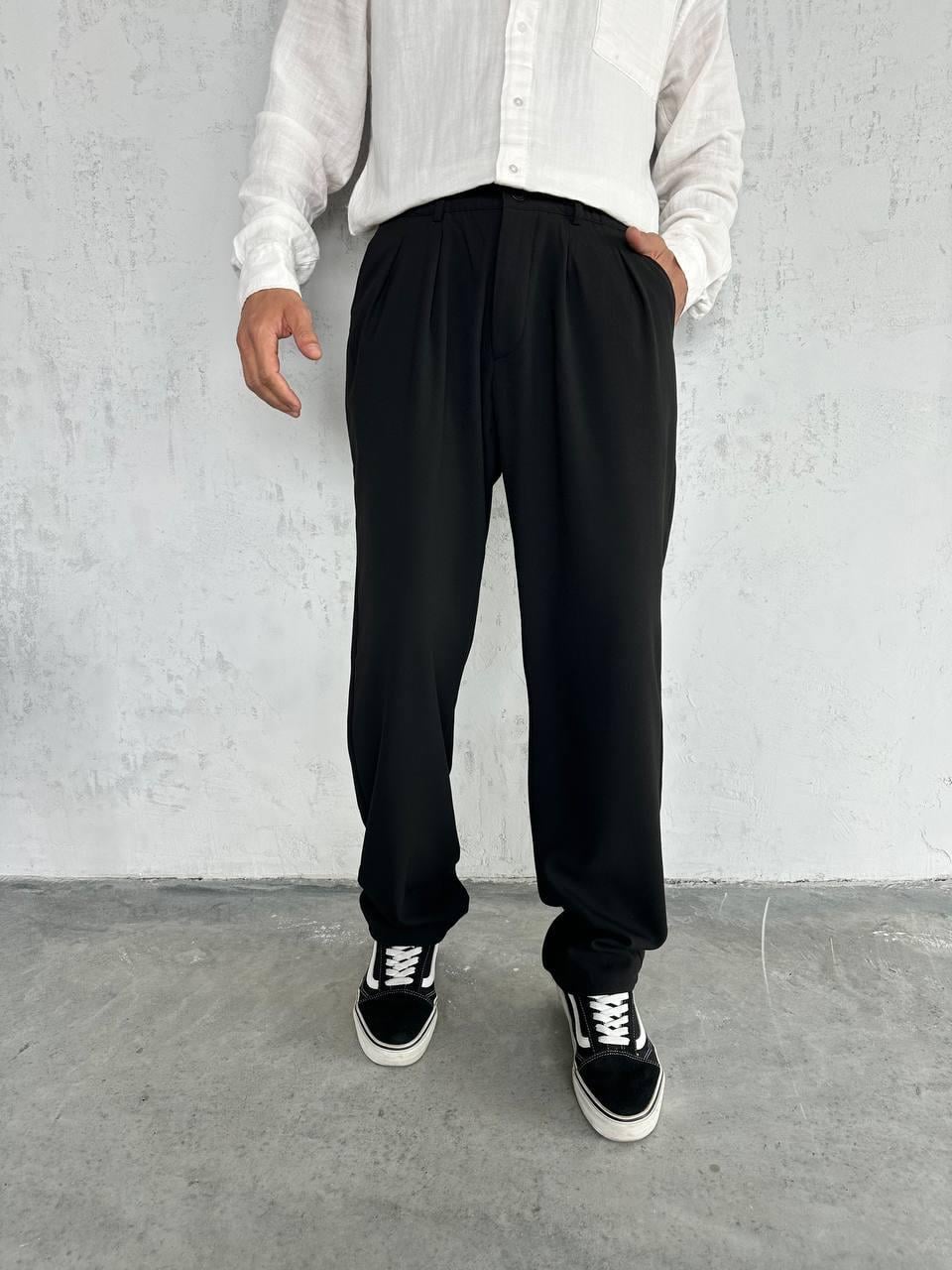 Baggy Pileli Pantolon Siyah