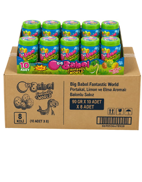 Big Babol Fantastic World Portakal, Limon ve Elma Aromalı Balonlu Sakız 90 GR X 10 Adet X 8 Adet