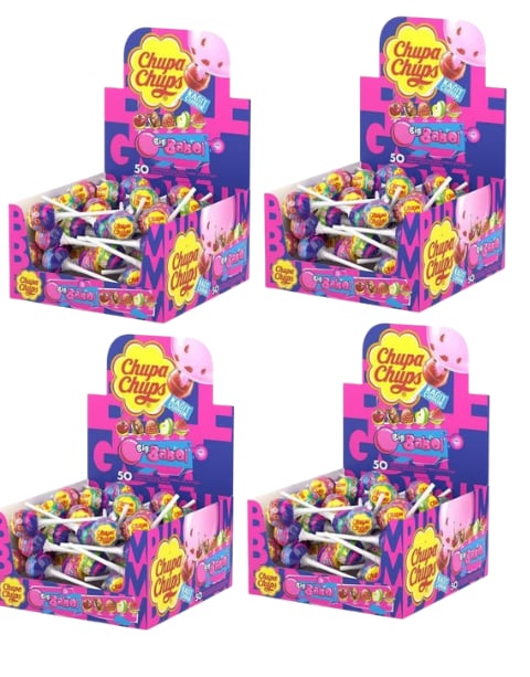 Chupa Chups Vişne, Kola, Çilek, Elma, Karpuz Aromalı Sakızlı Lolipop Şekerleme 12 GR X 50 Adet X 4 Adet