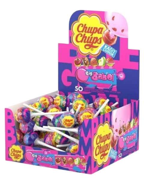 Chupa Chups Vişne, Kola, Çilek, Elma, Karpuz Aromalı Sakızlı Lolipop Şekerleme 12 GR X 50 Adet