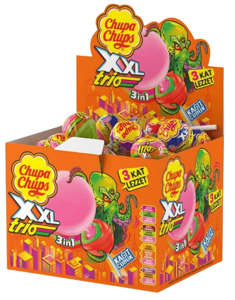 Chupa Chups XXL Trio Karışık Meyve Aromalı Sakızlı Lolipop Şekerleme 29 GR X 50 Adet