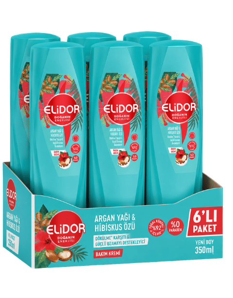 Elidor Doğanın Enerjisi Argan Yağı Hibiskus Özü Saç Bakım Kremi 350 ML X 6 Adet