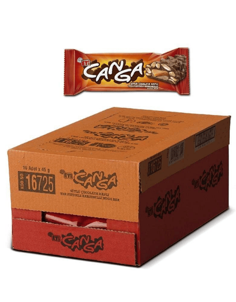 Eti Canga Sütlü Çikolata Kaplı Yer Fıstıklı Karamelli Nuga Bar 45 GR * 16 Adet
