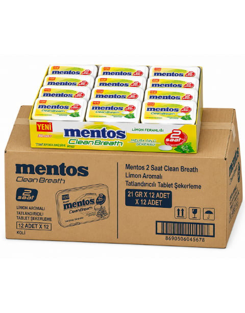 Mentos 2 Saat Clean Breath Limon Aromalı Tatlandırıcılı Tablet Şekerleme 21 GR X  12 Adet X 12 Adet