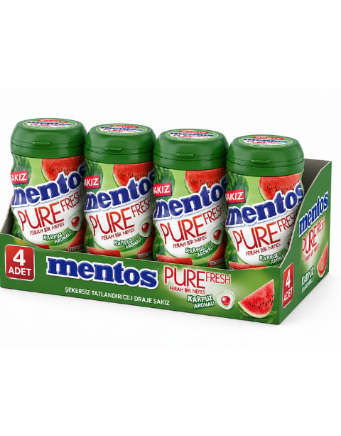 Mentos Pure Fresh Karpuz Aromalı Şekersiz Tatlandırıcılı Draje Sakız 60 GR X 4 Adet