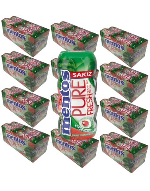 Mentos Pure Fresh Karpuz Aromalı Şekersiz Tatlandırıcılı Draje Sakız 30 GR X 12 Adet X 12 Adet