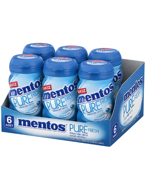 Mentos Pure Fresh Nane Aromalı Şekersiz Tatlandırıcılı Draje Sakız 90 GR X 6 Adet