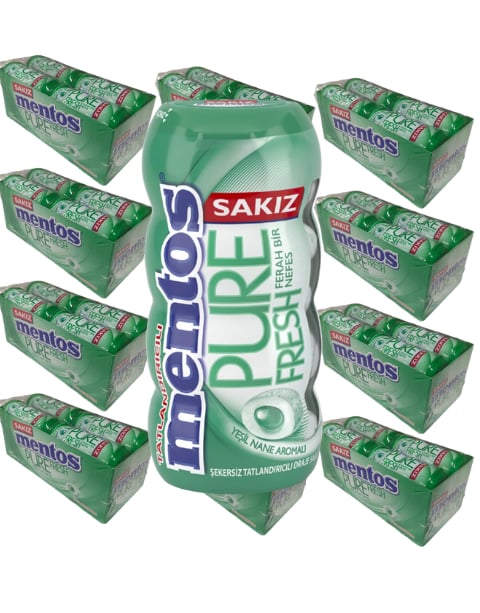 Mentos Pure Fresh Yeşil Nane Aromalı Şekersiz Tatlandırıcılı Draje Sakız 30 GR X 12 Adet X 12 Adet