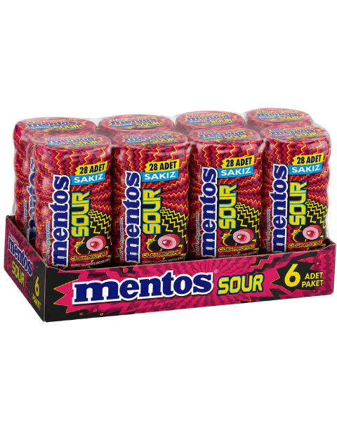 Mentos Sour Çilek Aromalı Şekersiz Tatlandırıcılı Ekşi Draje Sakız 56 GR X 6 Adet