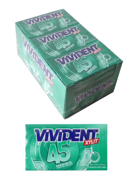 Vivident 45 Dakika Yeşil Nane Aromalı Şekersiz Tatlandırıcılı Şerit Sakız 26 GR * 18 Adet