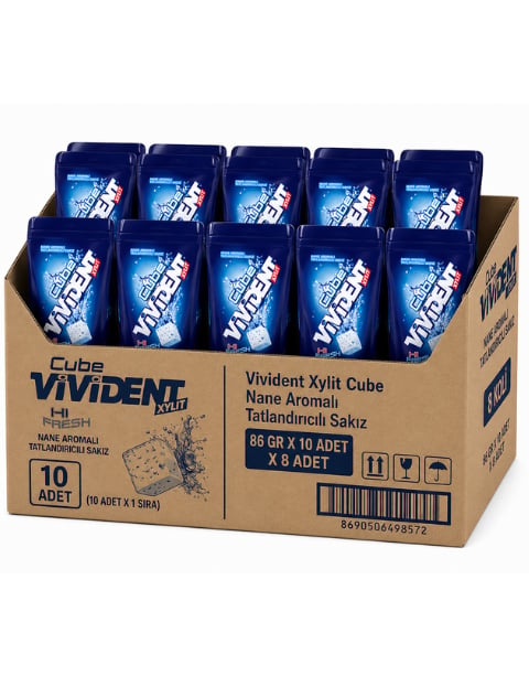 Vivident Xylit Cube Nane Aromalı Tatlandırıcılı Sakız 86 GR X 10 Adet X 8 Adet