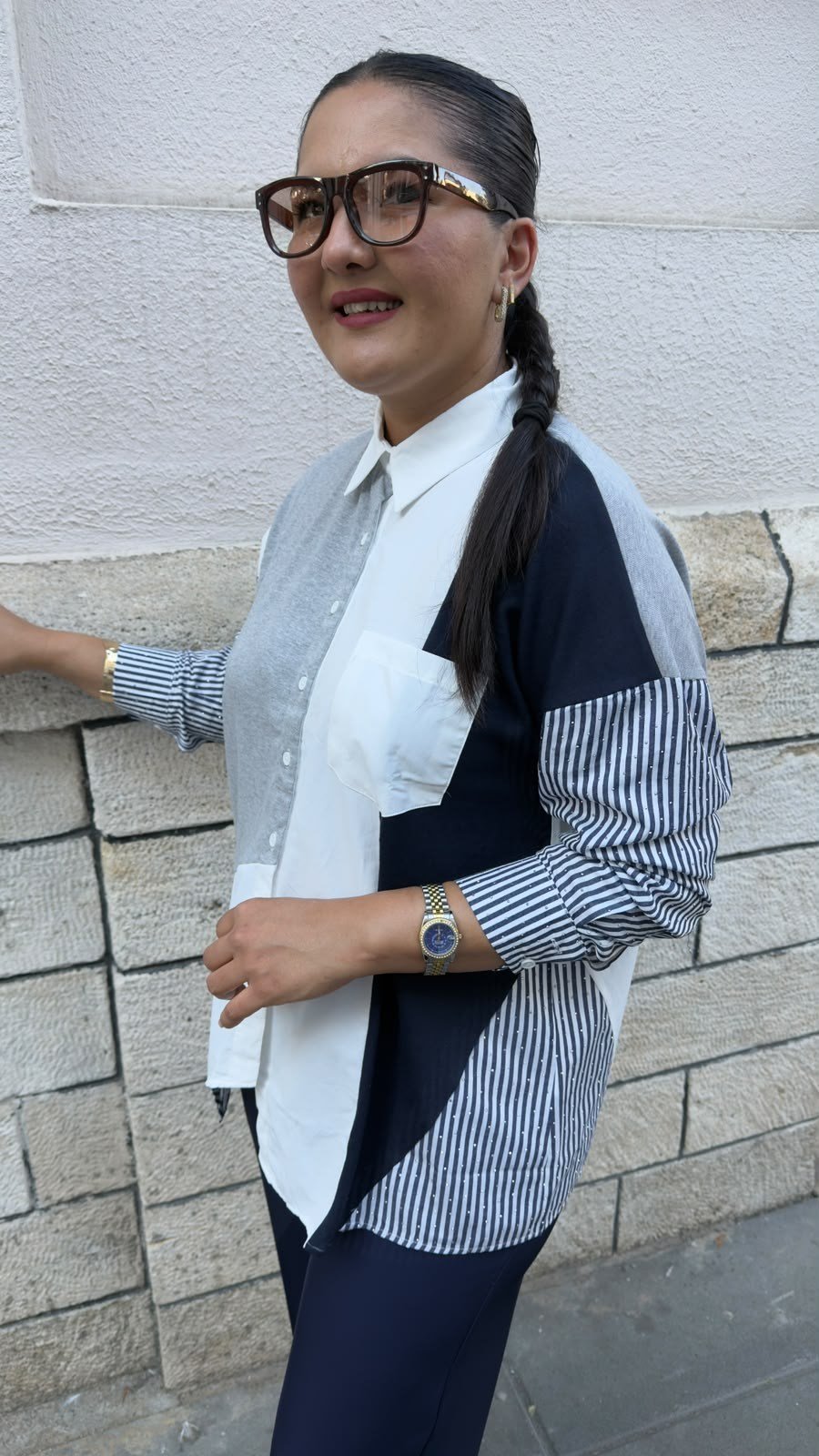 NOXS 5799 ÇİZGİLİ TAŞLI GÖMLEK