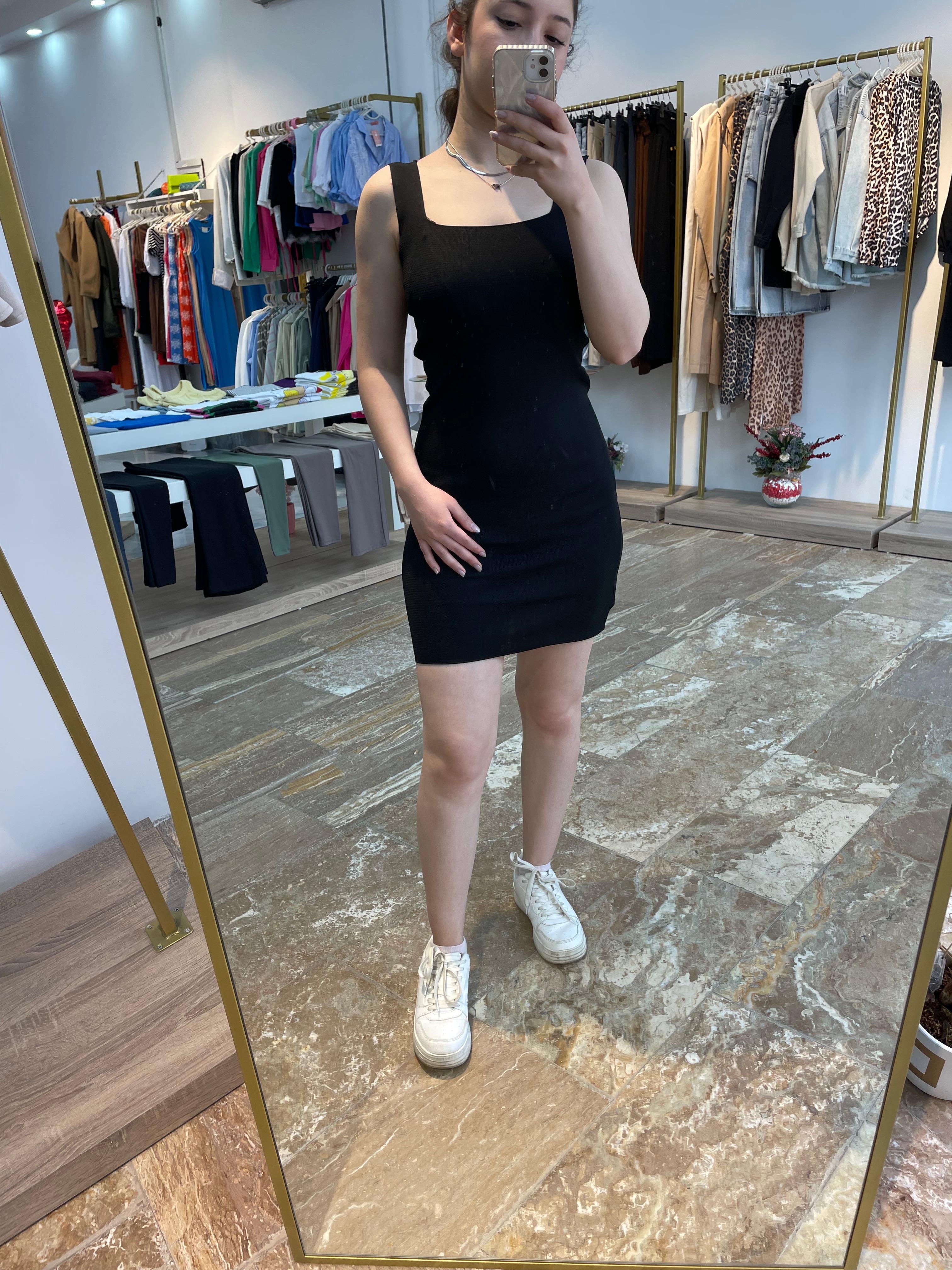 Triko Mini Kalın Askı Elbise