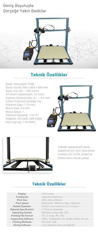 Creality CR-10 S5 3D 3 Boyutlu Yazıcı Printer