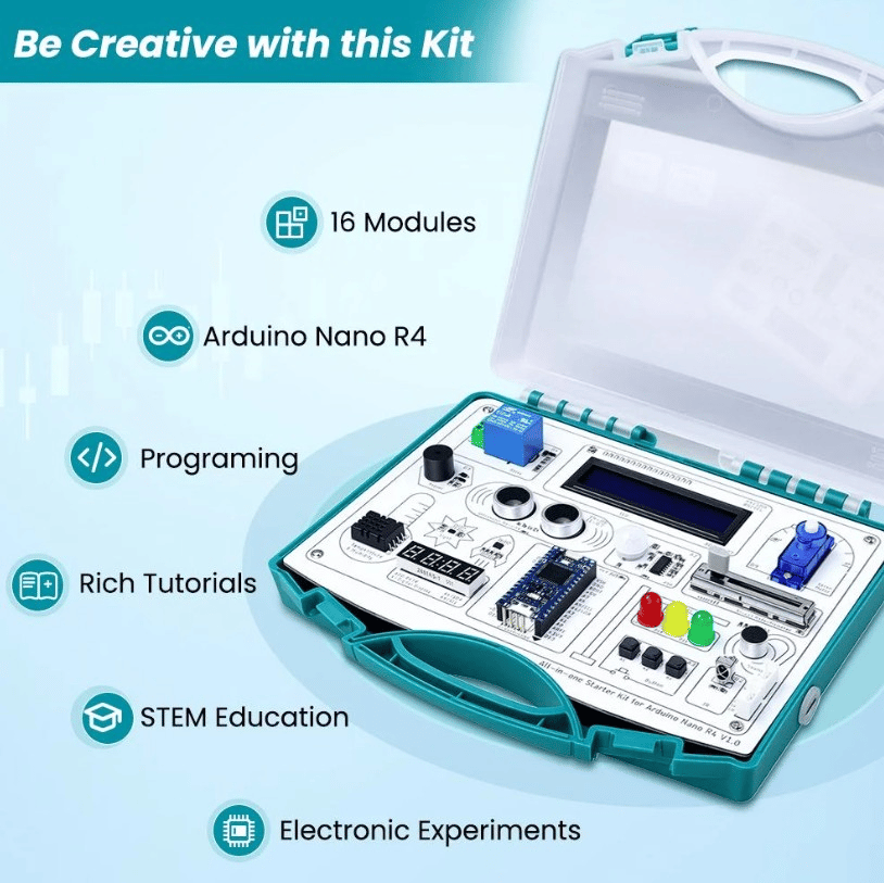Elecrow Arduino NANO R4 Hepsi Bir Arada Başlangıç Seti (16 Modül, 20 Ders)
