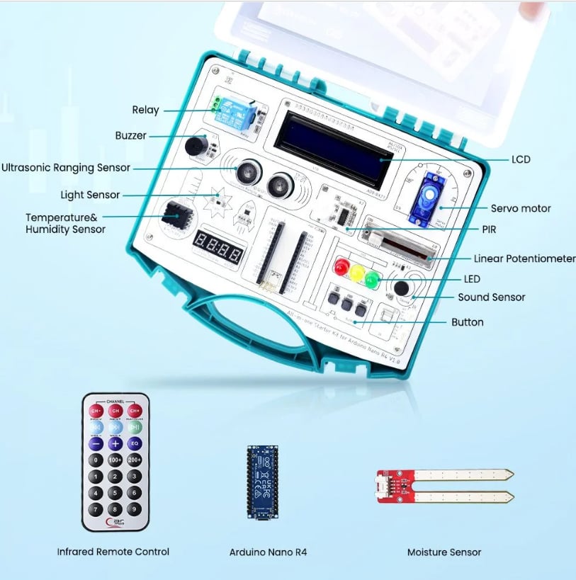 Elecrow Arduino NANO R4 Hepsi Bir Arada Başlangıç Seti (16 Modül, 20 Ders)