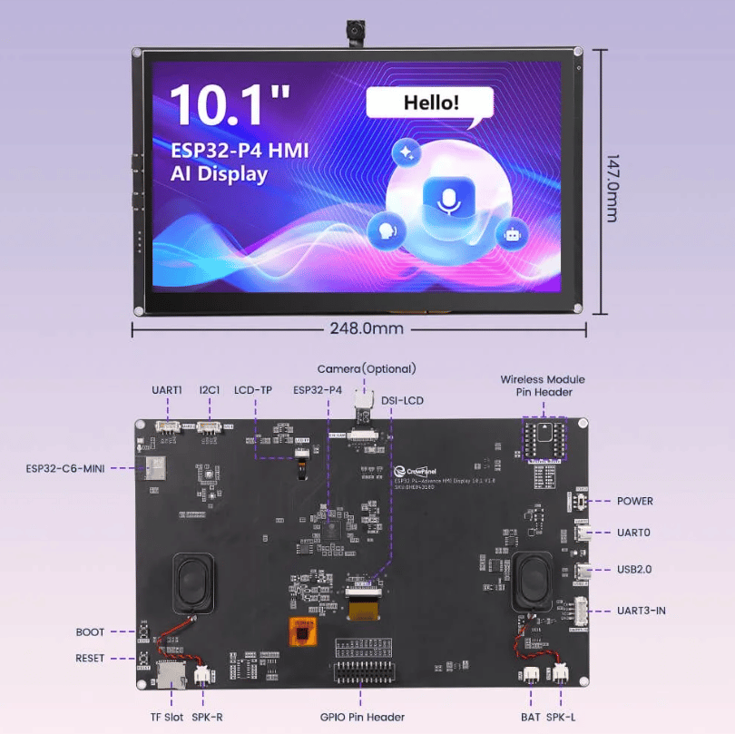 Elecrow CrowPanel Advanced 10.1 İnç ESP32-P4 HMI Dokunmatik IPS Ekran (1024x600)
