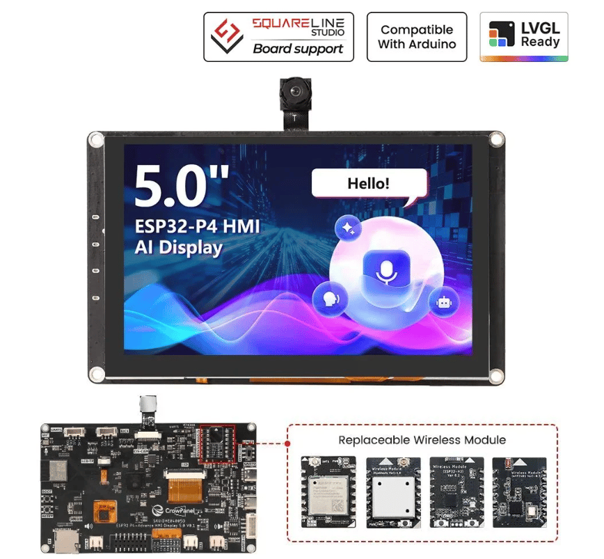 Elecrow CrowPanel Advanced 5 İnç ESP32-P4 WiFi 6 HMI Dokunmatik IPS Ekran (800x480)