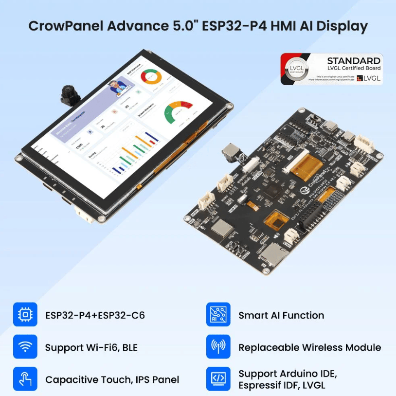 Elecrow CrowPanel Advanced 5 İnç ESP32-P4 WiFi 6 HMI Dokunmatik IPS Ekran (800x480)