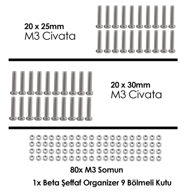 M3 Civata ve Somun Seti YSB (10 Parça 240 Adet)