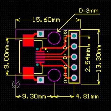 MICRO USB Dip B Tipi Dişi Konnektör Kartı