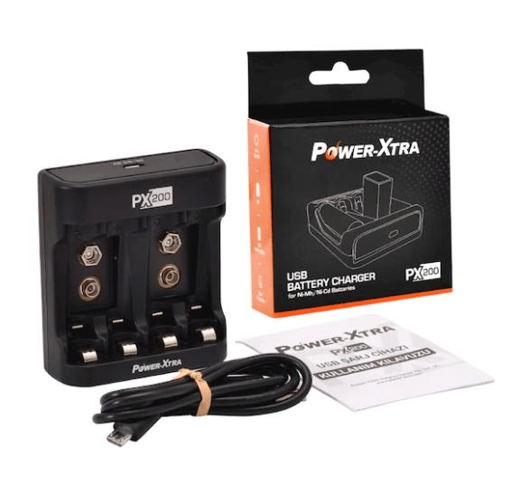 Power-Xtra PX200 Şarj Cihazı 2 Adet 9VLŞarjlı Pil