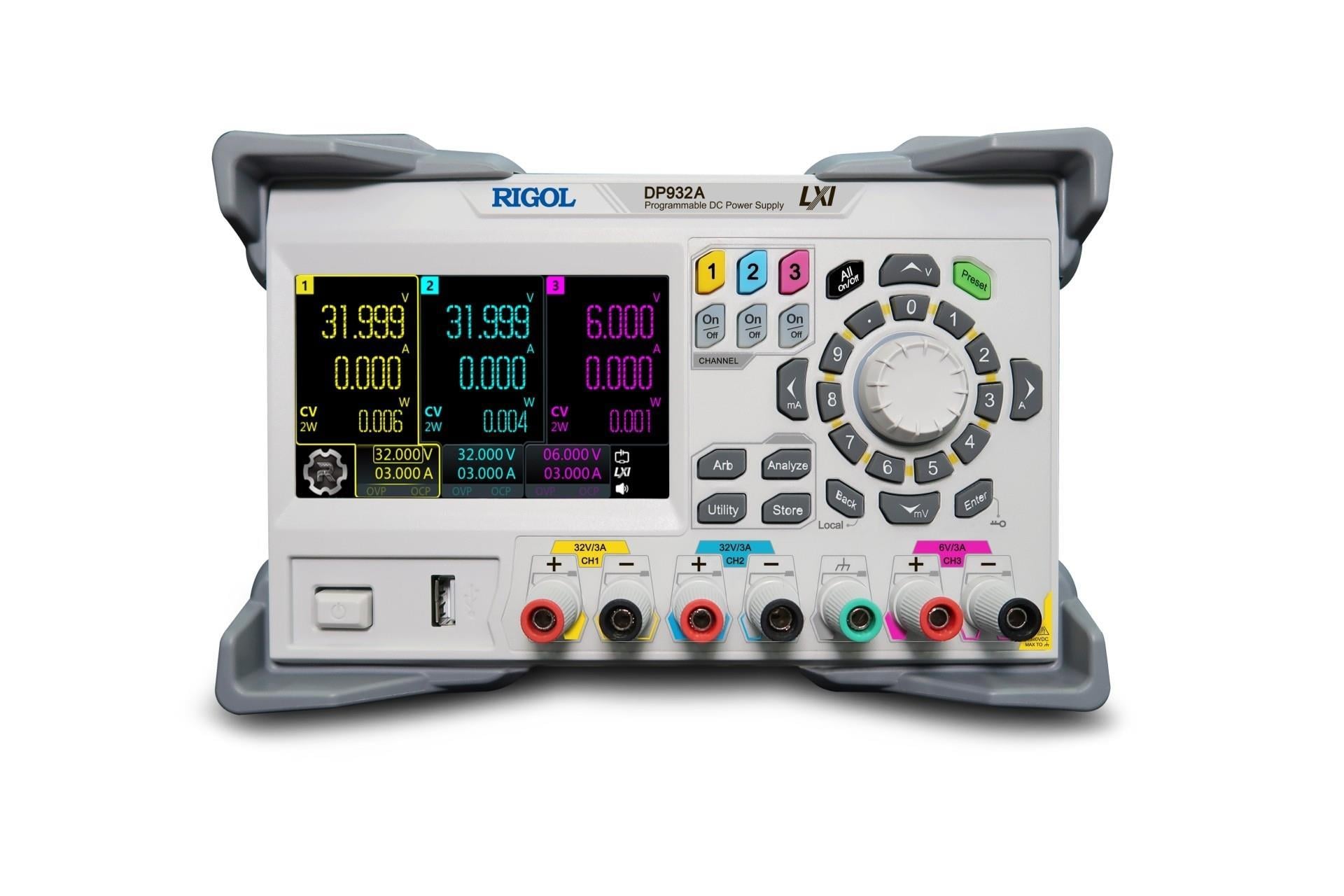 Rigol DP932A 210W 3 İzole Çıkışlı (CH1 / CH2: 0 - 32V-/ 0-3A CH3: 0-6V / 0-3A) Programlanabilir DC Güç Kaynağı