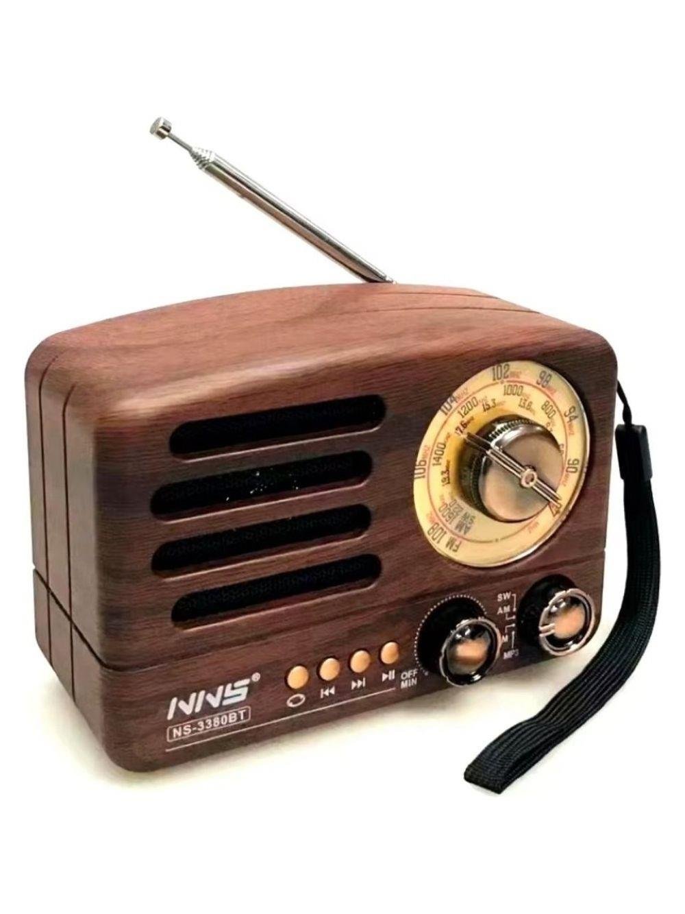 NS-3380 Küçük Boy Retro, Nostaljik, Ahşap Tasarım Bluetooth Hoparlörlü, Şarjlı, Taşınabilir Büyük Döndürülebilen Düğmeli Fm/am