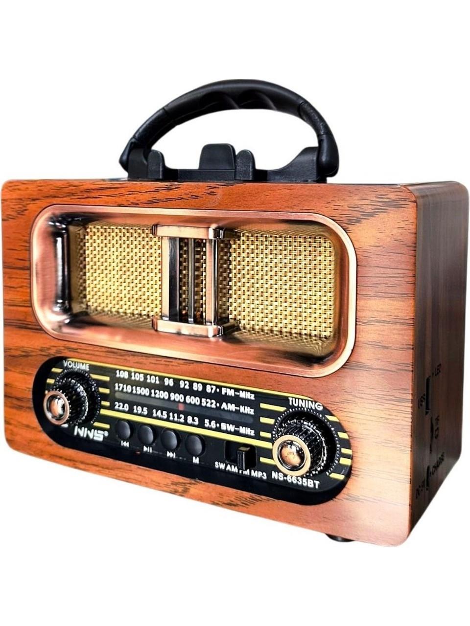 NS-6635  Büyük Boy Retro, Nostaljik, Ahşap Tasarım Bluetooth Hoparlörlü, Şarjlı, Taşınabilir Fm/am Destekli Radyo 