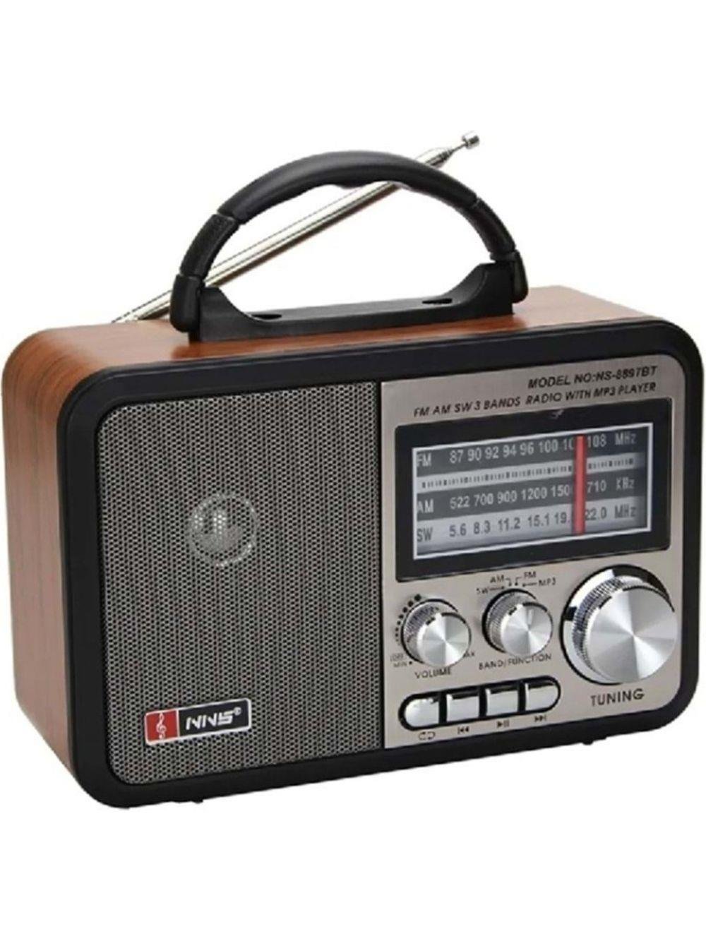 NS-8897 Orta Boy Retro, Nostaljik, Ahşap Tasarım Bluetooth Hoparlörlü, Şarjlı, Taşınabilir Fm/am Destekli Radyo