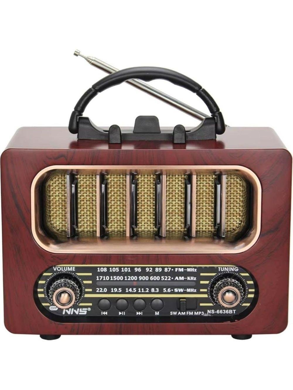 NS-6636 Retro Ahşap Tasarım Bluetooth Hoparlörlü Radyo – Fm/am Destekli, Şarjlı ve Taşınabiliri Radyo